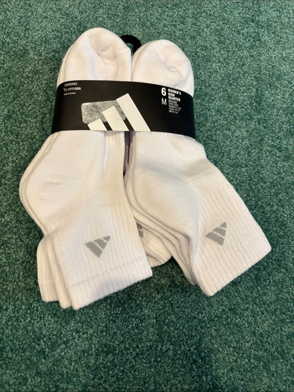 adidas Women’s 6 Pair Cushioned Quarter Socks White ClimaCool M NWT